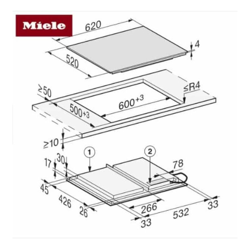 Bếp từ đa điểm Miele KM 7667 FL lắp âm 5 Kích thước bếp từ đa điểm Miele KM 7667 FL lắp âm