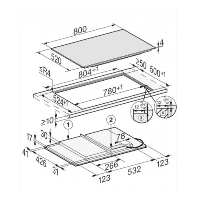 Bếp từ đa điểm Miele KM 7677 FL lắp âm 5 Kich thước bếp từ đa điểm Miele KM 7677 FL lắp âm