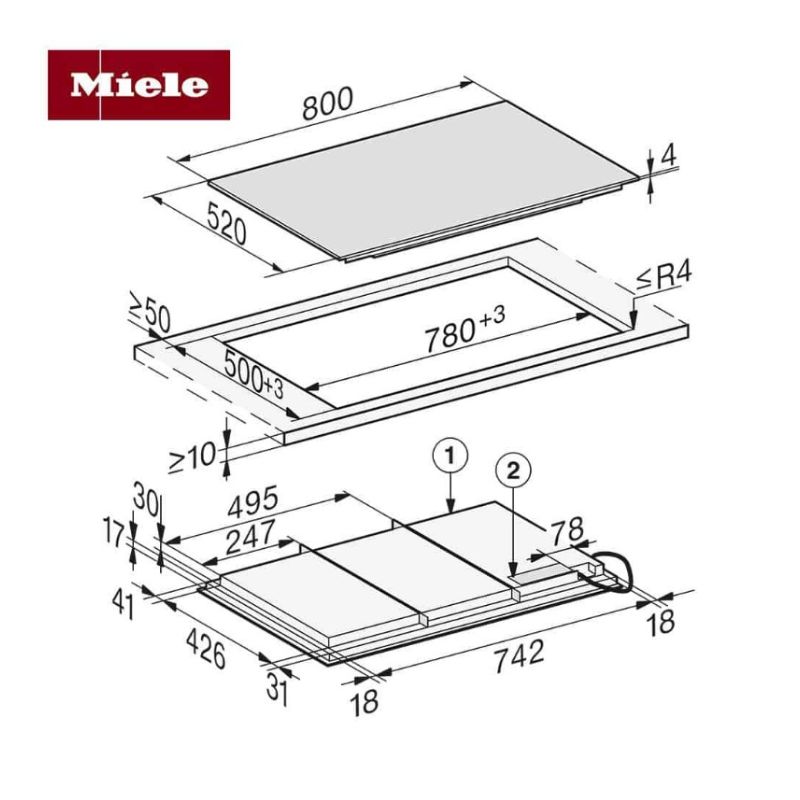 Bếp từ đa điểm Miele KM 7678 FL lắp âm 5 Kích thước bếp từ đa điểm Miele KM 7678 FL lắp âm