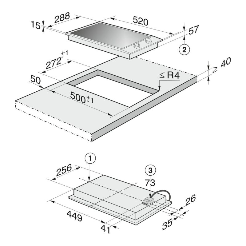 Bếp từ Domino Miele 2 vùng nấu CS 1212-1 I lắp âm 5 Kích thước bếp từ Domino Miele 2 vùng nấu CS 1212-1 I lắp âm