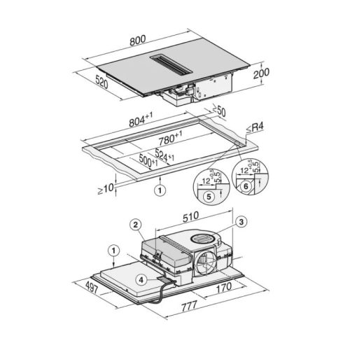 Kích thước bếp từ kết hợp hút mùi Miele 4 vùng nấu KMDA 7272 FL-U lắp âm
