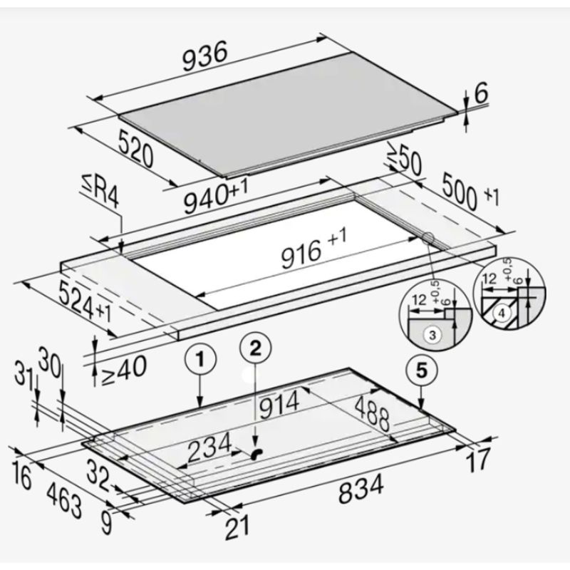 Bếp từ Miele 3 vùng nấu KM 7999 FR lắp âm 4 Kích thước bếp từ Miele 3 vùng nấu KM 7999 FR lắp âm