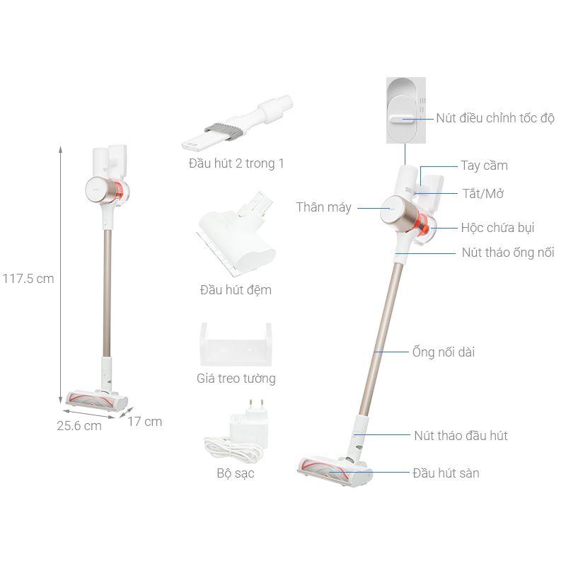 Máy hút bụi không dây Xiaomi G9 Plus BHR6185EU 4 Kích thước máy hút bụi không dây Xiaomi G9 Plus BHR6185EU