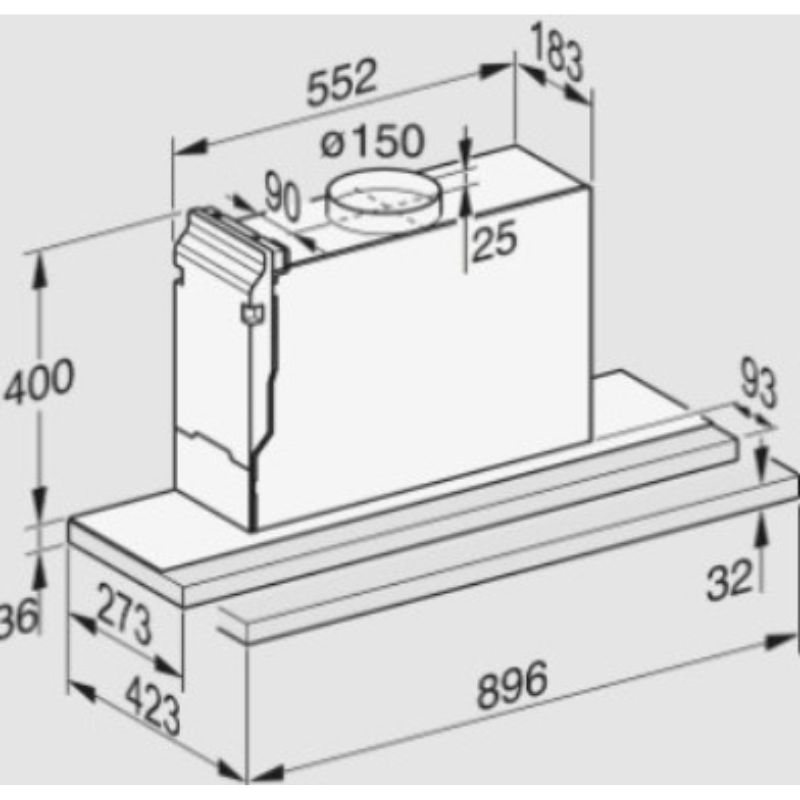 Máy hút mùi âm tủ Miele DAS 2920 EDST 5 Kích thước máy hút mùi âm tủ Miele DAS 2920 EDST