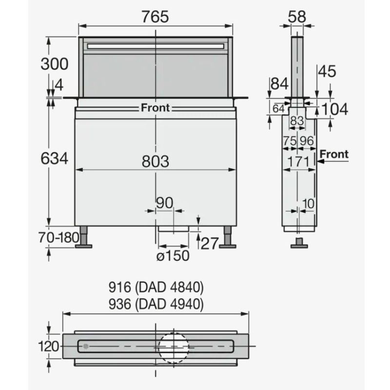 Máy hút mùi đảo Miele DAD 4940 5 Kích thước máy hút mùi đảo Miele DAD 4940