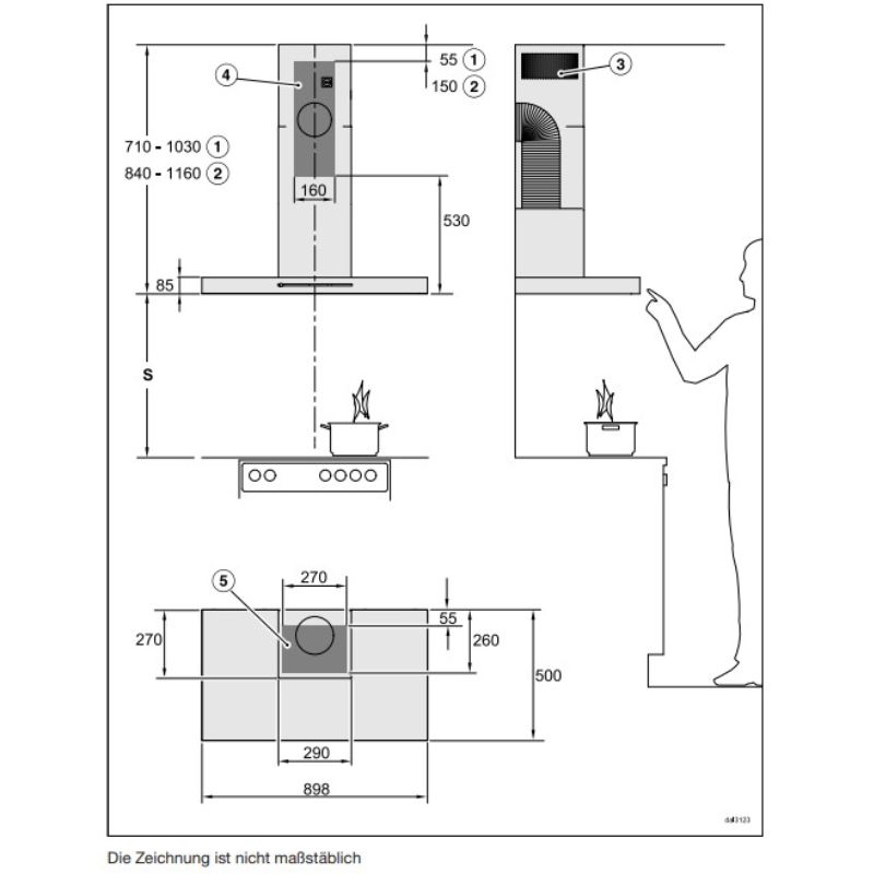 Máy hút mùi treo tường Miele DA 6698 W Puristic Edition 6000 BRWS 5 Kích thước máy hút mùi treo tường Miele DA 6698 W Puristic Edition 6000 BRWS