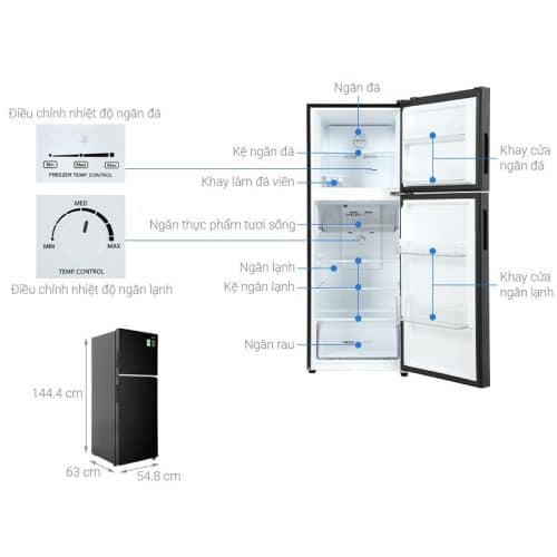 Tủ lạnh 2 cánh ngăn đá trên Inverter 245 lít Aqua AQR-T259FA(FB) 7 Kích thước Tủ lạnh 2 cánh ngăn đá trên Inverter 245 lít Aqua AQR-T259FA(FB)