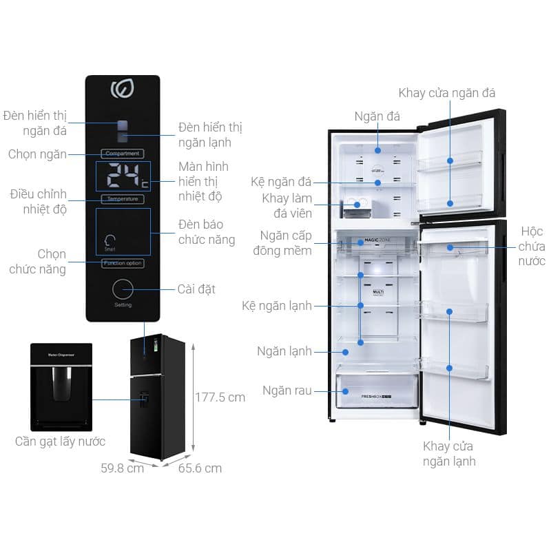 Tủ lạnh 2 cánh ngăn đá trên Inverter 347 lít Aqua AQR-T400FA(WFB) 5 Kích Thước Tủ lạnh 2 cánh ngăn đá trên Inverter 347 lít Aqua AQR-T400FA(WFB)