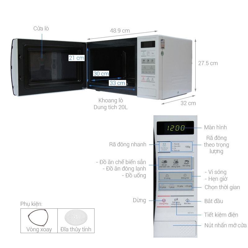 Lò vi sóng Samsung ME731K/XSV 20 lít 6 Kích Thước Lò vi sóng Samsung ME731K 20 lít