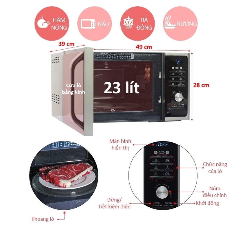 Lò vi sóng Samsung MG23F301TAS/SV 6 Kích Thước Lò vi sóng Samsung MG23F301TAS/SV