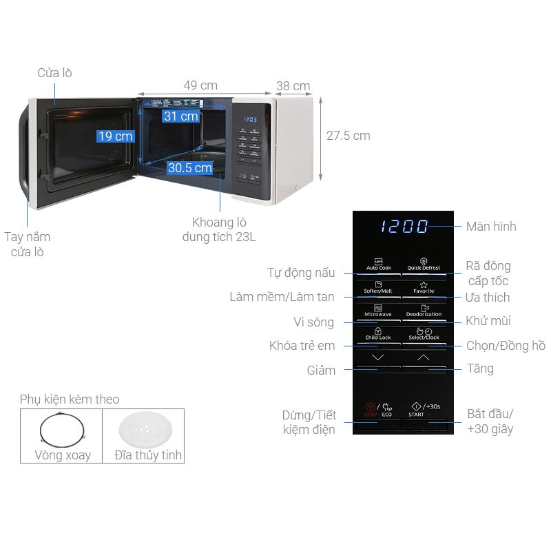 Lò vi sóng Samsung MS23K3513AS/SV 6 Kích Thước Lò vi sóng Samsung MS23K3513AS/SV