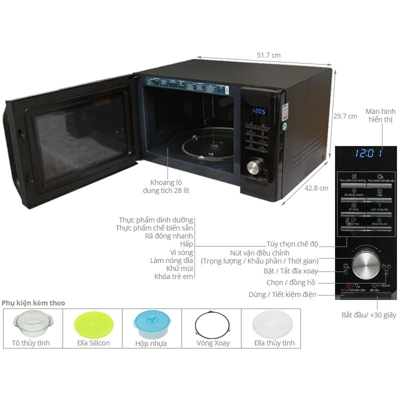 Lò vi sóng Samsung MS28J5255UB/SV 28 lít 6 Kích Thước Lò vi sóng Samsung MS28J5255UB/SV 28 lít