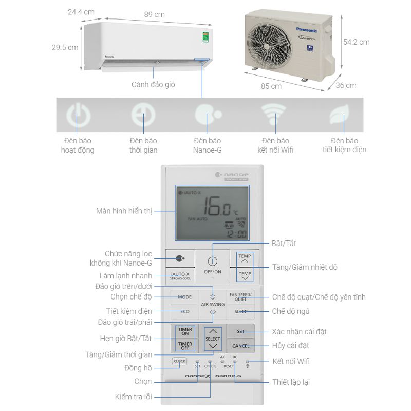 Máy lạnh Panasonic Inverter 1.5 HP CU/CS-U12BKH-8 4 Kích thước máy lạnh Panasonic Inverter 1.5 HP CU/CS-U12BKH-8