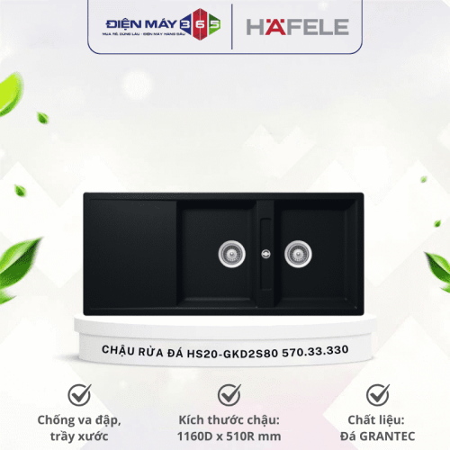 Chậu rửa bát đá Hafele HS20-GKD2S80 570.33.330