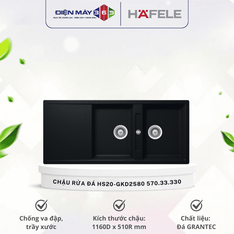 Chậu rửa bát đá Hafele HS20-GKD2S80 570.33.330 3 Chậu rửa bát đá Hafele HS20-GKD2S80 570.33.330