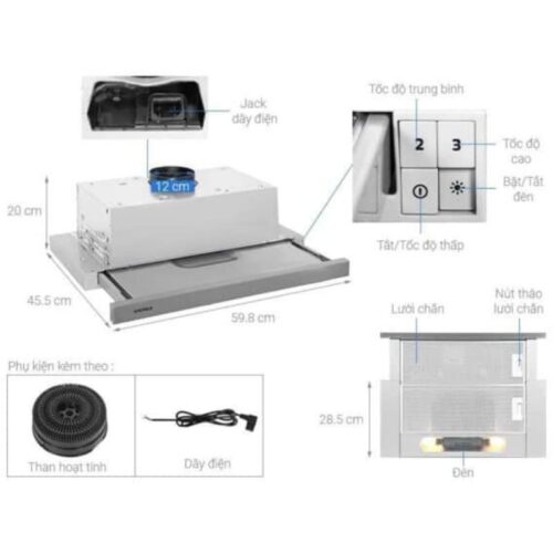 Máy hút khử mùi âm tủ dạng kéo Hafele HH TI60D 539.81.083 9 Cấu tạo máy hút khử mùi âm tủ dạng kéo Hafele HH TI60D 539.81.083