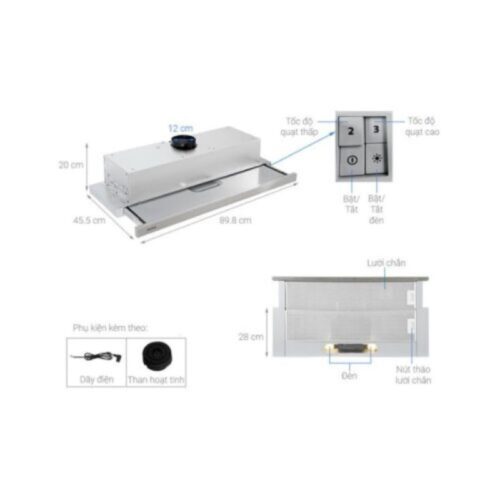 Máy hút khử mùi âm tủ dạng kéo Hafele HH TI90D 539.81.085 12 Cấu tạo máy hút khử mùi âm tủ dạng kéo Hafele HH TI90D 539.81.085