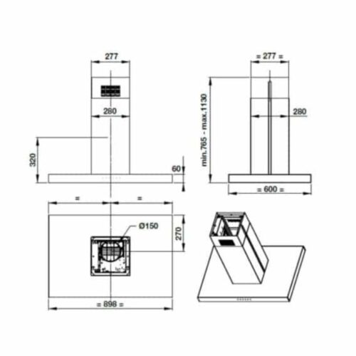 Máy hút mùi đảo Hafele HH-IS90B 539.81.715 11 Kích thước máy hút mùi đảo Hafele HH-IS90B 539.81.715