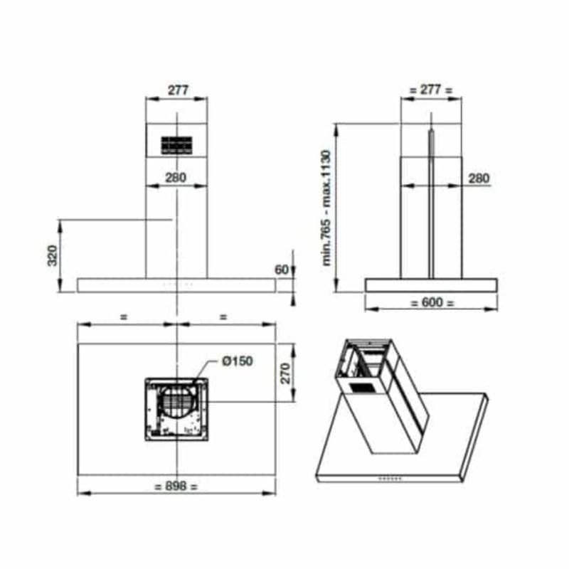 Máy hút mùi đảo Hafele HH-IS90B 539.81.715 7 Kích thước máy hút mùi đảo Hafele HH-IS90B 539.81.715