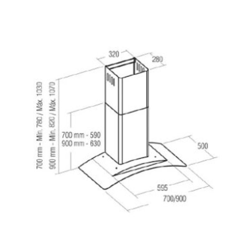 Máy hút mùi Cata KYROS TC3V 700 GLASS/A 5 Kích thước máy hút mùi Cata KYROS TC3V 700 GLASS/A