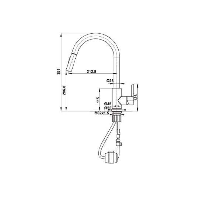 Vòi rửa bát Hafele HT21-CH1P287 577.55.230 5 kích thước của vòi rửa bát Hafele HT21-CH1P287 577.55.230