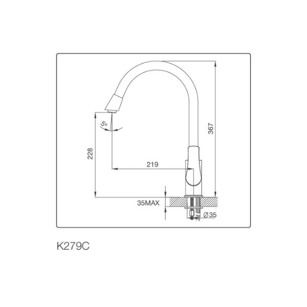Vòi rửa chén bát Malloca K279C 4 Kích thước của Vòi rửa chén bát Malloca K279C