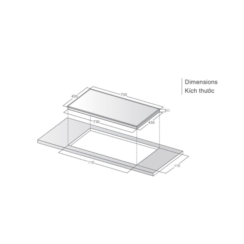 Bếp từ Lorca LCI-999 Plus 11 Kích thước bếp từ Lorca LCI-999 Plus