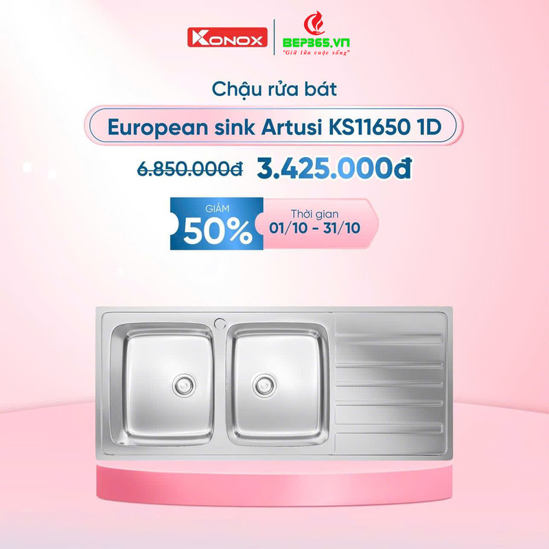 Chậu rửa bát Konox European Artusi KS11650 1D Bàn trái 3 Khuyến mãi chậu rửa bát Konox European Artusi KS11650 1D