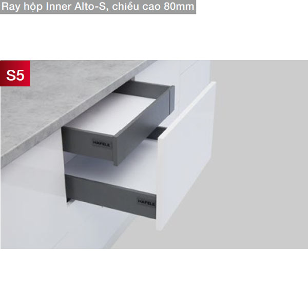 Ray hộp Inner Alto-S chiều cao 80mm Hafele 552.55.724 3 Ray hộp Inner Alto-S chiều cao 80mm Hafele 552.55.724