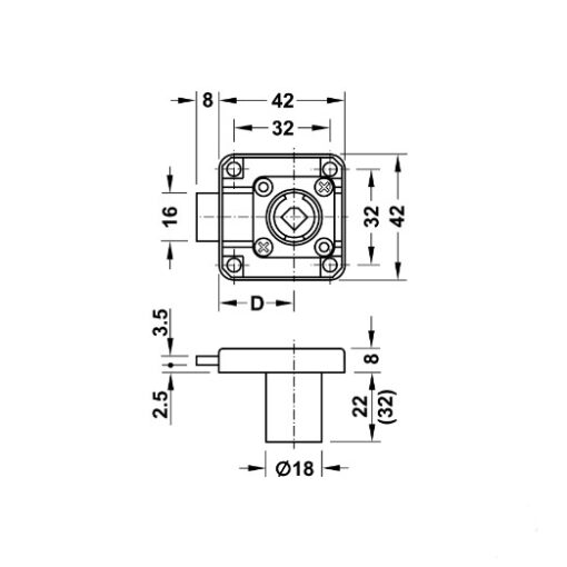 Khóa vuông chìa sắt Hafele 22mm 232.26.621 4 Khóa vuông chìa sắt Hafele 22mm 232.26.621
