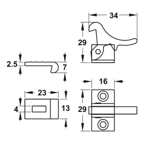 Khóa mỏ quạ cho cửa 2 cánh Hafele 245.74.010 4 Khóa mỏ quạ cho cửa 2 cánh Hafele 245.74.010