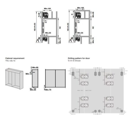 Bộ phụ kiện cho 1 cặp cửa trượt xếp Hafele 401.30.009 4 Bộ phụ kiện cho 1 cặp cửa trượt xếp Hafele 401.30.009