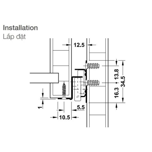 Ray bánh xe mở 3/4 dài 350mm Hafele 431.16.702 4 Ray bánh xe mở 3/4 dài 350mm Hafele 431.16.702