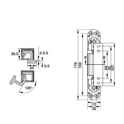 Bản lề âm 3D cho cửa 80Kg Hafele 927.03.049 5 Kích thước của Bản lề âm 3D cho cửa 80Kg Hafele 927.03.049