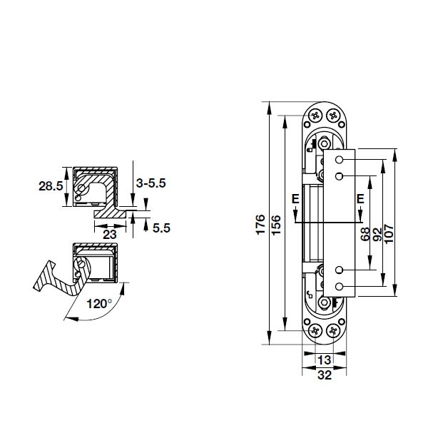 Bản lề âm 3D cho cửa 80Kg Hafele 927.03.049 4 Kích thước của Bản lề âm 3D cho cửa 80Kg Hafele 927.03.049