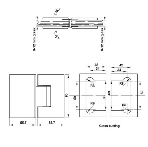 Bản lề kính kính 180 độ Hafele 981.77.902 5 Kích thước của Bản lề kính kính 180 độ Hafele 981.77.902