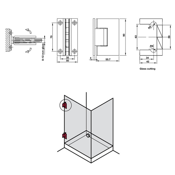 Bản lề kính tường 90 độ Hafele 981.77.900 4 Kích thước của Bản lề kính tường 90 độ Hafele 981.77.900