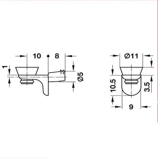 Bas đỡ kệ kính lắp nhấn Hafele 282.24.732 4 Kích thước của Bas đỡ kệ kính lắp nhấn Hafele 282.24.732