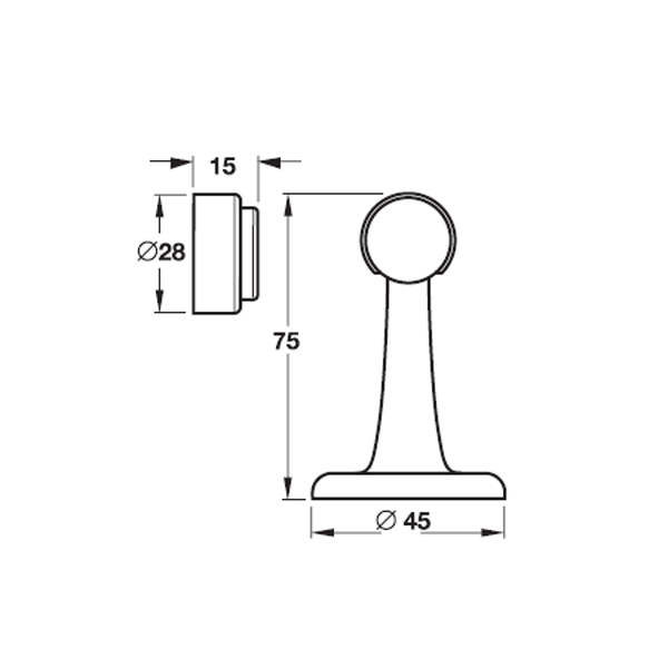 Chặn cửa nam châm đồng bóng PVD Hafele 938.62.038 4 Kích thước của Chặn cửa nam châm đồng bóng PVD Hafele 938.62.038