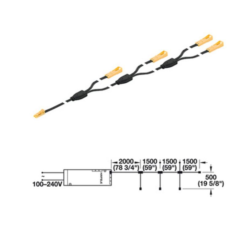 Dây nối chia 4 đèn 12V Hafele 833.74.773 3 Dây nối chia 4 đèn 12V Hafele 833.74.773