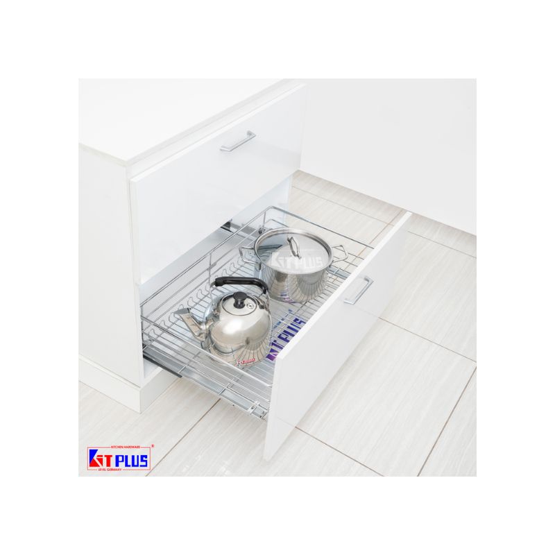 Giá xoong nồi nan tròn Inox mờ, ray giảm chấn Kit Plus DG80S 5 Giá xoong nồi nan tròn Inox mờ, ray giảm chấn Kit Plus DG80S