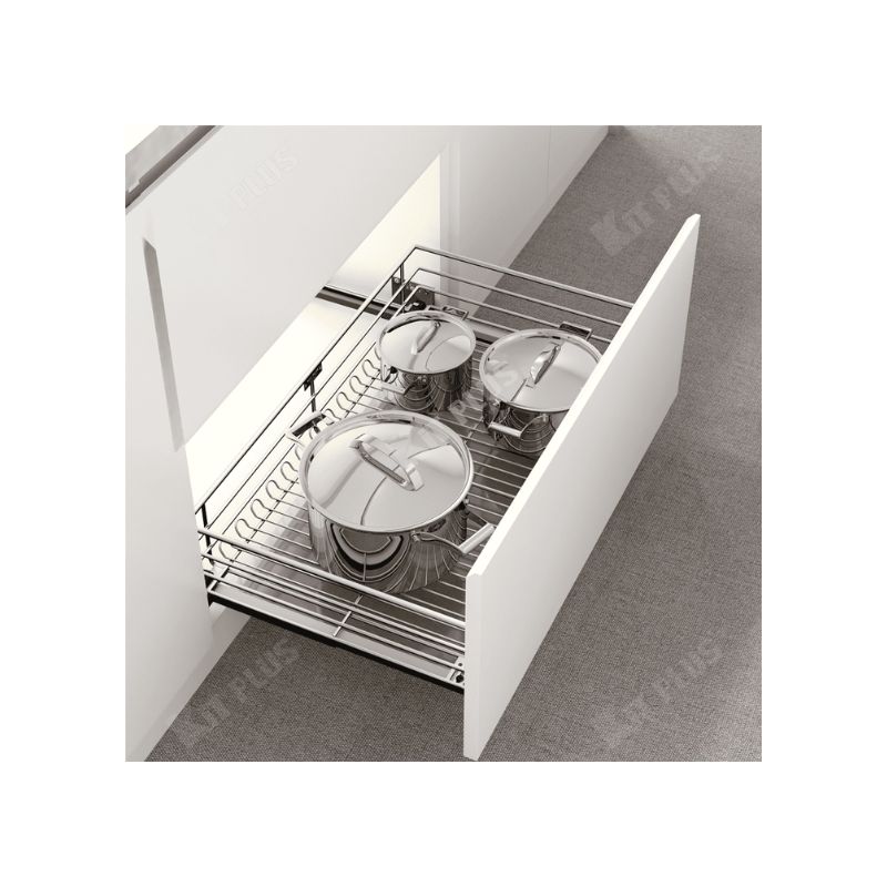 Giá xoong nồi nan tròn Inox mờ, ray giảm chấn Kit Plus DG80S 3 Giá xoong nồi nan tròn Inox mờ, ray giảm chấn Kit Plus DG80S