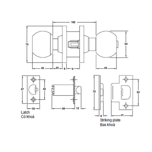 Khóa tay nắm tròn cho nhà vệ sinh Hafele 911.64.684 5 Kích thước của Khóa tay nắm tròn cho nhà vệ sinh Hafele 911.64.684