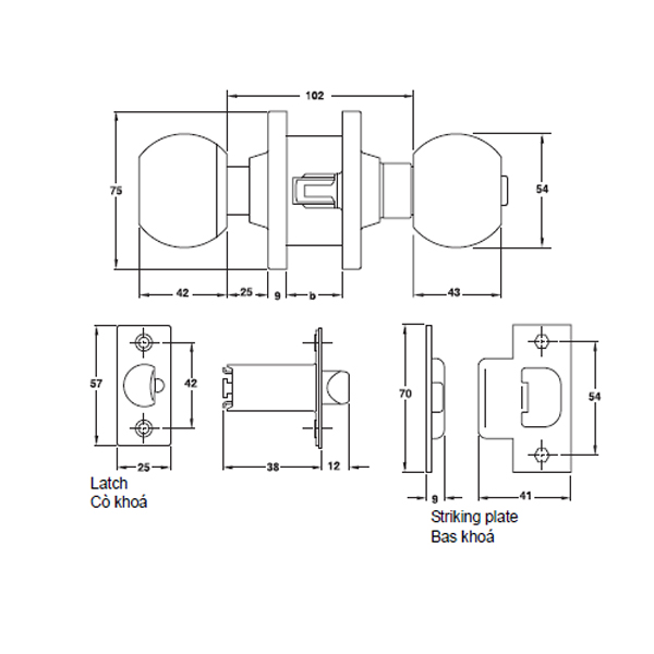 Khóa tay nắm tròn cửa kho loại lớn Hafele 911.64.270 4 Kích thước của Khóa tay nắm tròn cửa kho loại lớn Hafele 911.64.270