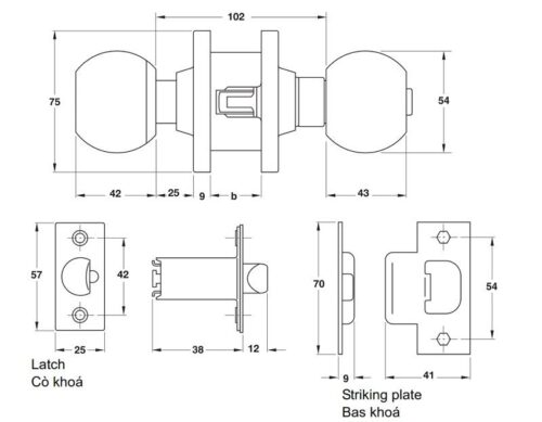 Khóa tròn cho cửa công cộng – loại lớn Hafele 911.64.254 5 Kích thước của Khóa tròn cho cửa công cộng – loại lớn Hafele 911.64.254
