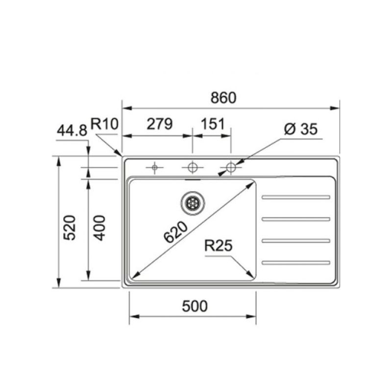 Chậu rửa Franke FSX 211 TPL RHD 127.0379.143 4 Kích thước chậu rửa Franke FSX 211 TPL RHD 127.0379.143