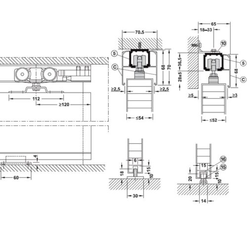 Phụ kiện cửa trượt Slido Classic 160-P Hafele 940.82.256 5 Kích thước của Phụ kiện cửa trượt Slido Classic 160-P Hafele 940.82.256