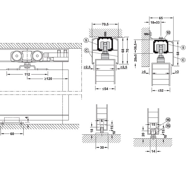 Phụ kiện cửa trượt Slido Classic 160-P Hafele 940.82.256 4 Kích thước của Phụ kiện cửa trượt Slido Classic 160-P Hafele 940.82.256