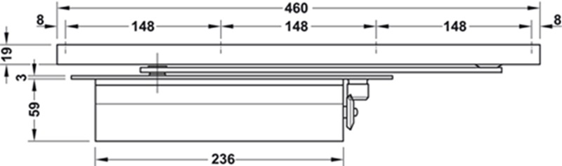 Tay đẩy hơi cùi chỏ âm 150Kg Hafele 931.84.006 4 Kích thước của Tay đẩy hơi cùi chỏ âm 150Kg Hafele 931.84.006