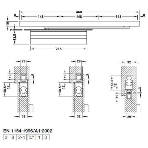 Tay đẩy hơi cùi chỏ lắp âm 60Kg Hafele 931.84.049 5 Tay đẩy hơi cùi chỏ lắp âm 60Kg Hafele 931.84.049